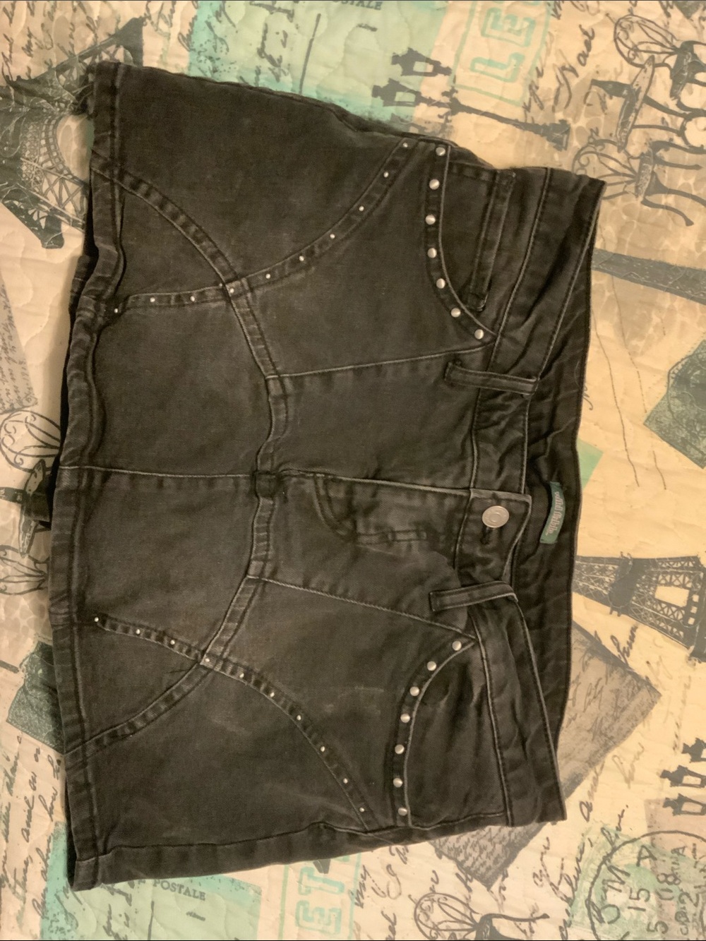 Black Studded Denim Mini Skort - Picture 2 of 3